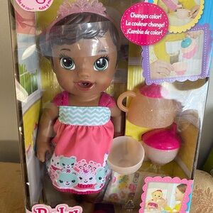 Interactive Color-Change Baby Doll with Pink Dress and Tea Set